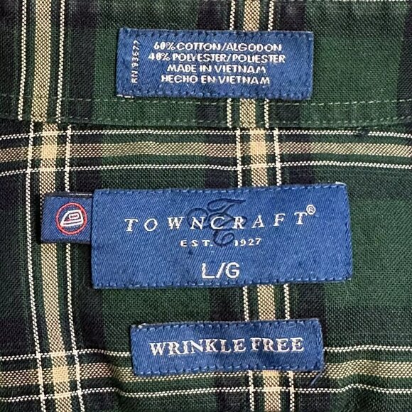 Towncraft Mens Wrinkle-free Long Sleeve Button down Shirt Green Plaid Size L - Picture 5 of 6